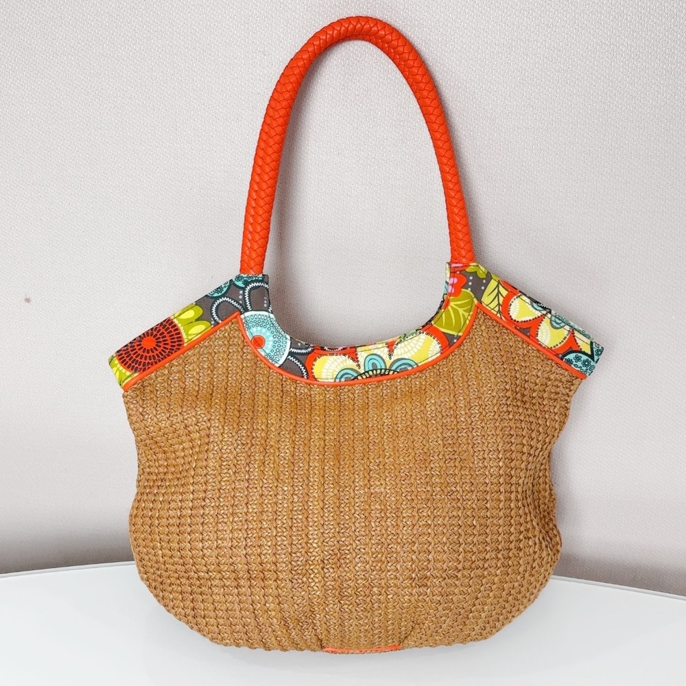 Vera Bradley Flower Straw Bucket Tote Shoulder Bag - Picture 3 of 8